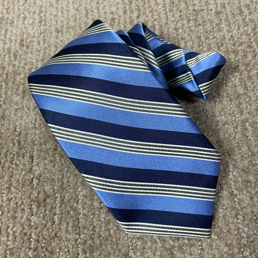 Ike Behar Silk Tie Mens OS Blue Navy White Striped Classic Business Formal